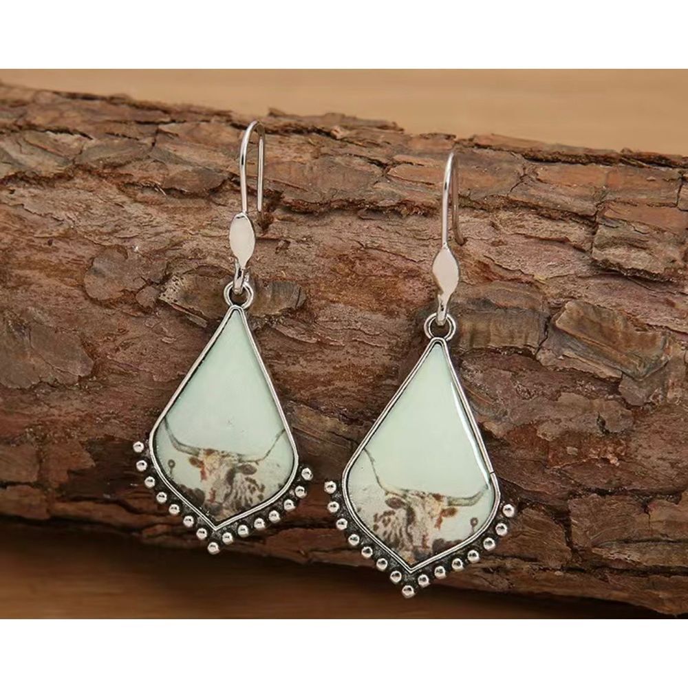 Tear Drop Loop Earrings with Long Horn Cow